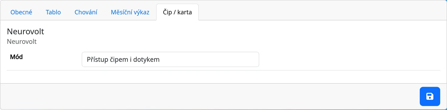 Admin → System, the Chip / card tab with the mode selected