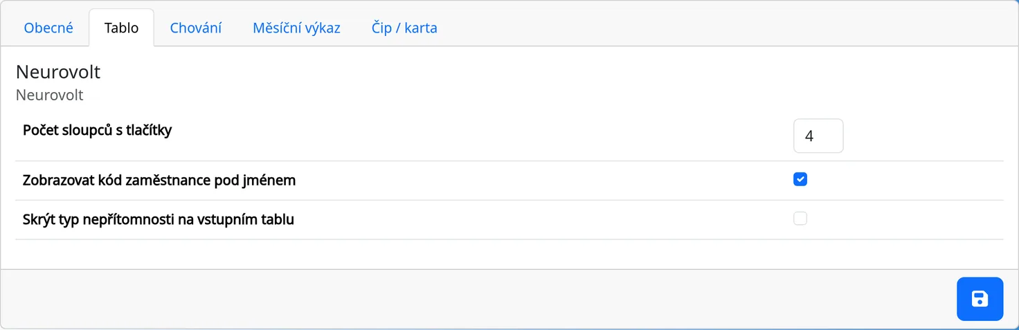 Admin → System, the Kiosk tab with the column count and the code display
