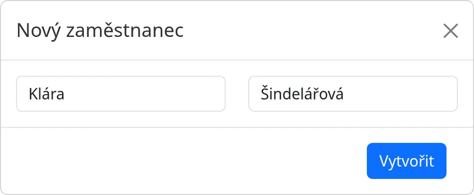Dialog Nový zaměstnanec s jménem a příjmením