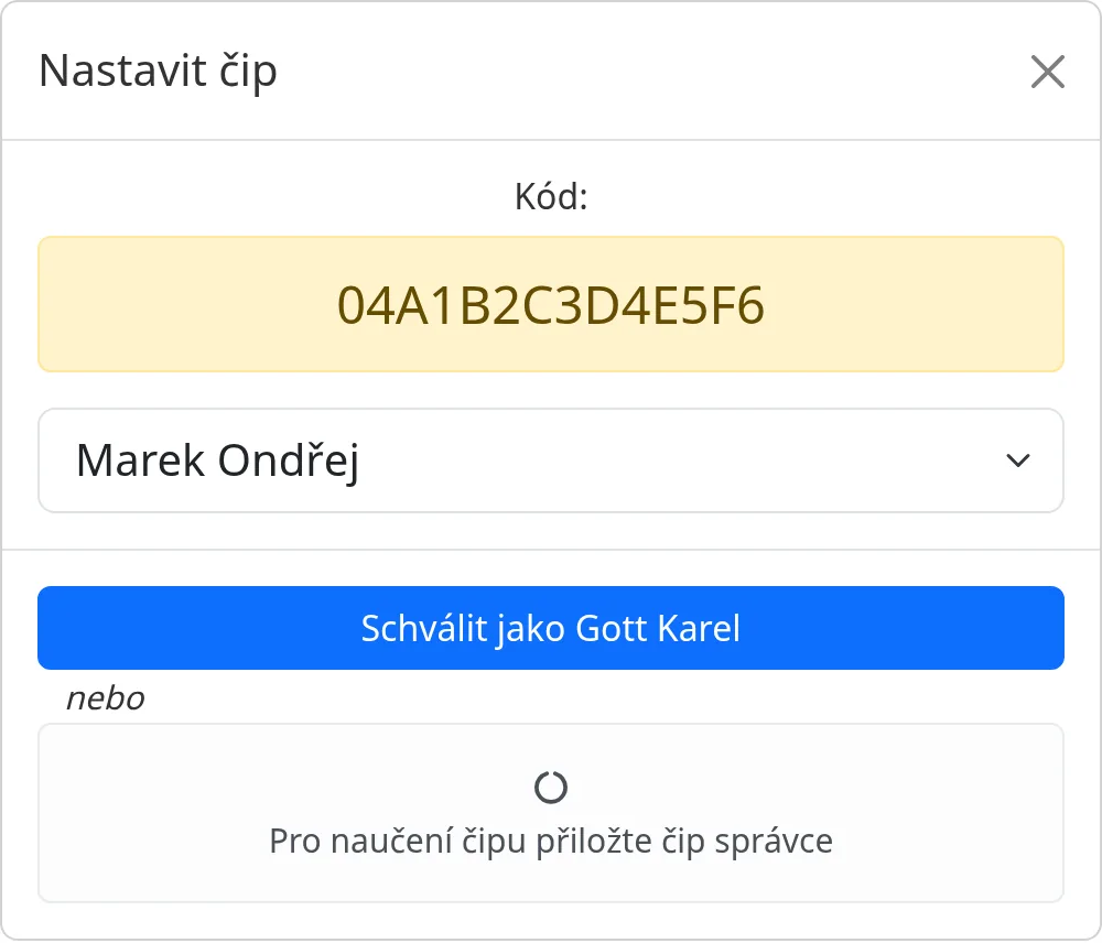 The Set chip window with the chip code and the employee list